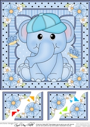 8 x 8 Cute Little Elephant Scalloped Corner Topper 
