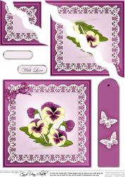 Pansy on Butterfly Lace Quick Card Wavy Corner Side Stacker