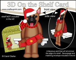 3D Christmas On the Shelf Card Kit - Christmas German Shepherd Dog has an Xmas Cracker