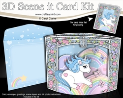 3D Triangle Shadow Box Scene it Card Kit - Cute Little Unicorn Blueberry