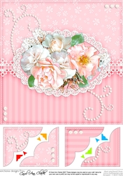 A Touch of Elegance Flowers, Pearls and Lace 8 x 8 Scalloped Corner Topper  