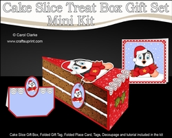 3D Christmas Cake Slice Treat Box Gift Set Mini Kit - Pip Penguin has an Xmas Cracker