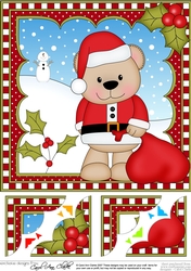 Christmas 8 x 8 Scalloped Corner Topper - Livvy Bear has a Sack of Presents