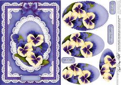 A5 Pansy, Lace and Pearls Quick Card with Pyramage