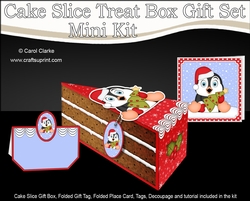 3D Christmas Cake Slice Treat Box Gift Set Mini Kit - Pip Penguin has an Xmas Tree