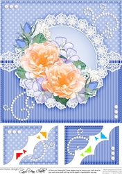 A Touch of Elegance Flowers, Pearls and Lace 8 x 8 Scalloped Corner Topper  
