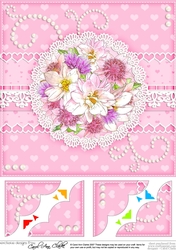A Touch of Elegance Flowers, Pearls and Lace 8 x 8 Scalloped Corner Topper