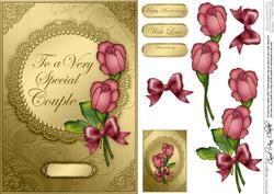 A5 Roses and Metallic Lace Quick Card with 3D Decoupage