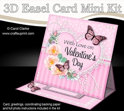 3D Easel Card Mini Kit - A Touch of Elegance Valentines Day - Flowers, Heart Lace, Butterflies & Pearls