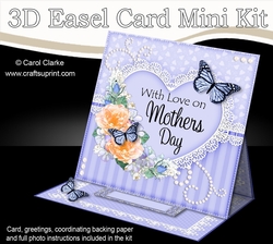3D Easel Card Mini Kit - A Touch of Elegance Mothers Day - Flowers, Heart Lace, Butterflies & Pearls