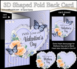 3 in 1 Floral Heart - 3D Shaped No-Hole Fold Back Card with Decoupage Mini Kit