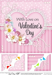 8 x 8 A Touch of Elegance Valentines Day Flowers, Lace & Pearls Scalloped Corner Topper