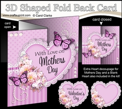 3 in 1 Floral Heart - 3D Shaped No-Hole Fold Back Card with Decoupage Mini Kit
