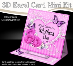3D Easel Card Mini Kit - A Touch of Elegance Mothers Day - Flowers, Heart Lace, Butterflies & Pearls