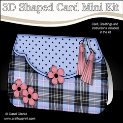 3D Shaped Card  Kit - Pretty Tartan & Polka Dot Fold Over Clutch Bag