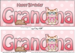 Large DL Happy Birthday GRANDMA 3D decoupage with Cute Little Cat