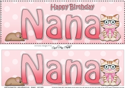 Large DL Happy Birthday NANA 3D decoupage with Cute Little Cat