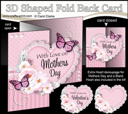 3 in 1 Floral Heart - 3D Shaped No-Hole Fold Back Card with Decoupage Mini Kit