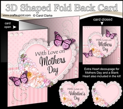 3 in 1 Floral Heart - 3D Shaped No-Hole Fold Back Card with Decoupage Mini Kit