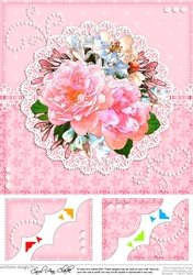 A Touch of Elegance Flowers, Pearls and Lace 8 x 8 Scalloped Corner Topper  