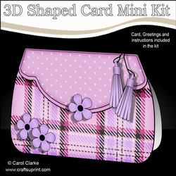 3D Shaped Card  Kit - Pretty Tartan & Polka Dot Fold Over Clutch Bag