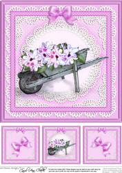 Flower Filled Wheelbarrow 8 x 8 Quick Card Topper