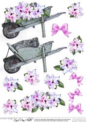 Flower Filled Wheelbarrow 3D Decoupage Sheet
