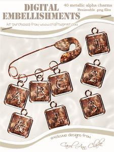 'old Copper' Alphabet Charm Digital Embellishments