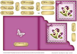 Pansy on Butterfly Lace Cut and Fold Corner Card
