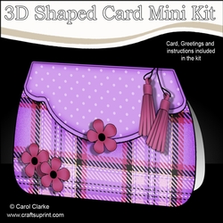 3D Shaped Card Kit - Pretty Tartan & Polka Dot Fold Over Clutch Bag