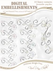 'organza Butterfly and Flower Corner' Digital Embellishments