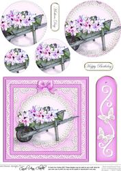 Flower Filled Wheelbarrow Quick Card Circle Pyramage Topper