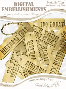 Metallic Birthday Tags Digital Embellishments