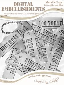 Metallic Birthday Tags Digital Embellishments