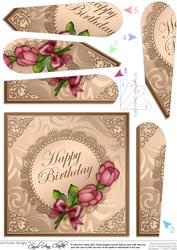 Roses and Metallic Lace Quick Card with Fan Pyramage Topper