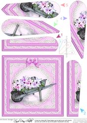 Flower Filled Wheelbarrow Lace Quick Card Fan Pyramage