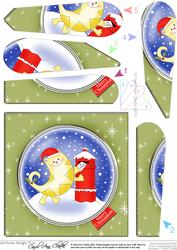 Cute Xmas Cat Quick Card with Fan Pyramage Topper