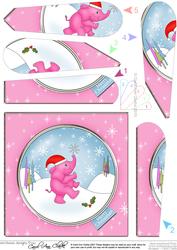 Cute Xmas Elephant Quick Card with Fan Pyramage Topper