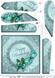 Roses and Metallic Lace Quick Card with Fan Pyramage Topper