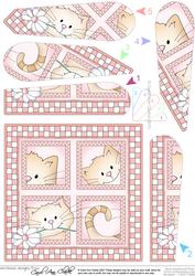 Cute Cat Quick Card with Fan Pyramage Topper