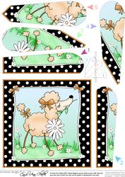 Cute Little Poodle Quick Card with Fan Pyramage Topper