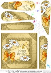 Daisies on Metallic Lace Quick Card Fan Pyramage Topper