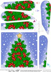 Xmas Holly Tree Quick Card with Fan Pyramage Topper