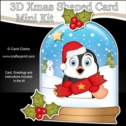 3D Shaped Christmas Snow Globe Card Kit - Penguin has a Christmas Cracker