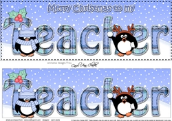 Large DL Merry Christmas to my TEACHER 3D decoupage with Penguins