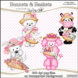 Cute Animals with Bonnets & Baskets - CU4CU Digital Clip Art Set