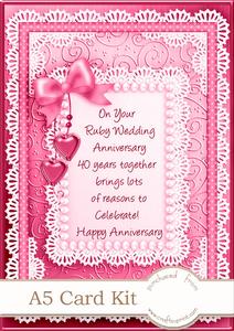 A5 Ruby Wedding Greeting Lace and Pearls Kit 3D Decoupage