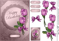 A5 Roses and Metallic Lace Quick Card with 3D Decoupage
