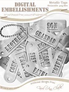 Metallic Relations Tags Digital Embellishments