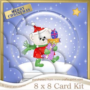 8 x 8 Xmas Teddy Snowglobe Kit with Scalloped Corners